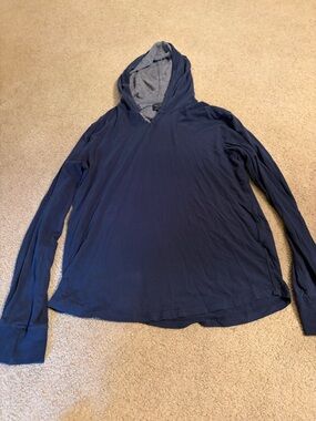 Lucky Brand Navy Blue Hooded Long Sleeve Shirt with Gray Lining